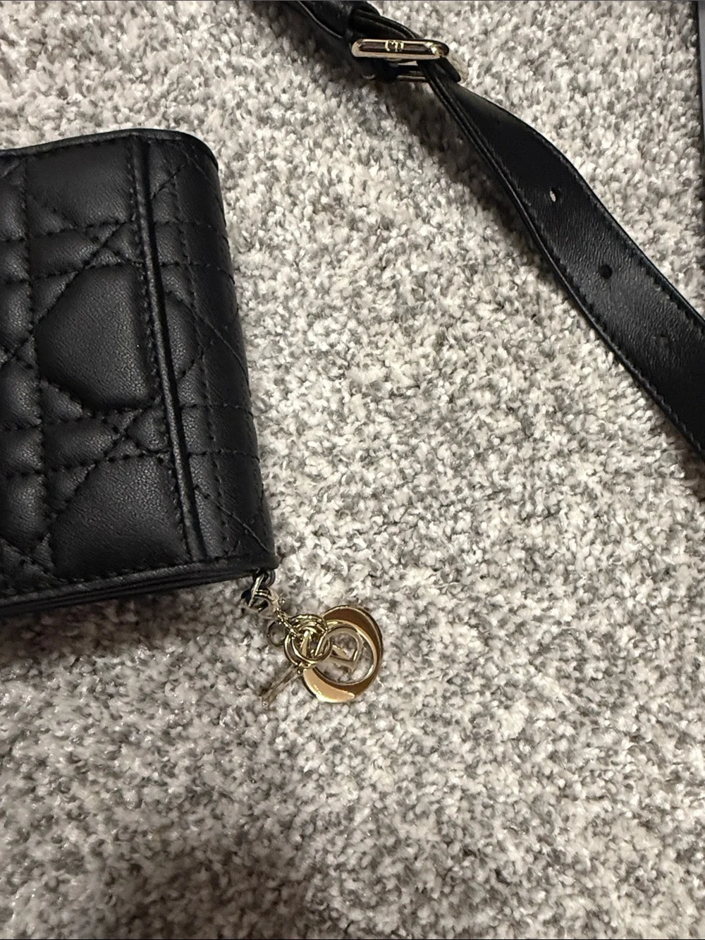 Dior Black Quilted Leather Top-Handle Bag with Gold Hardware and matching wallet